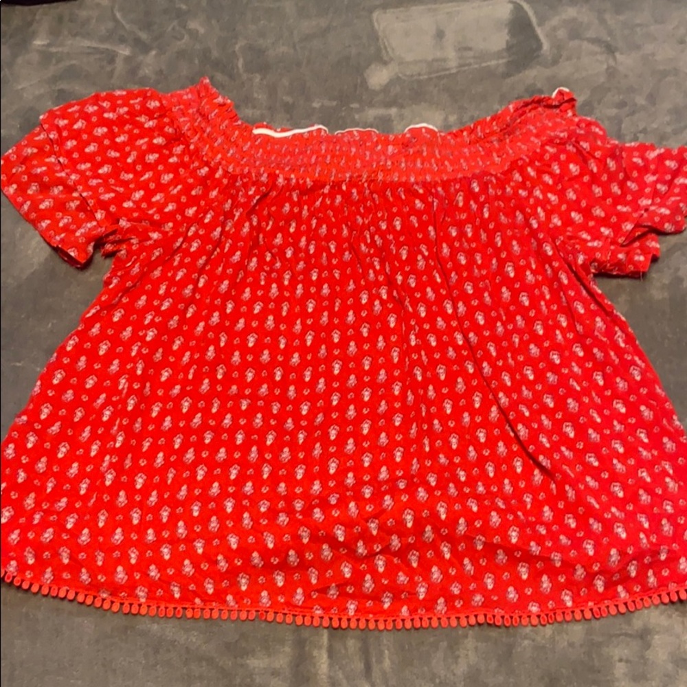 Red patterned off the shoulder top!